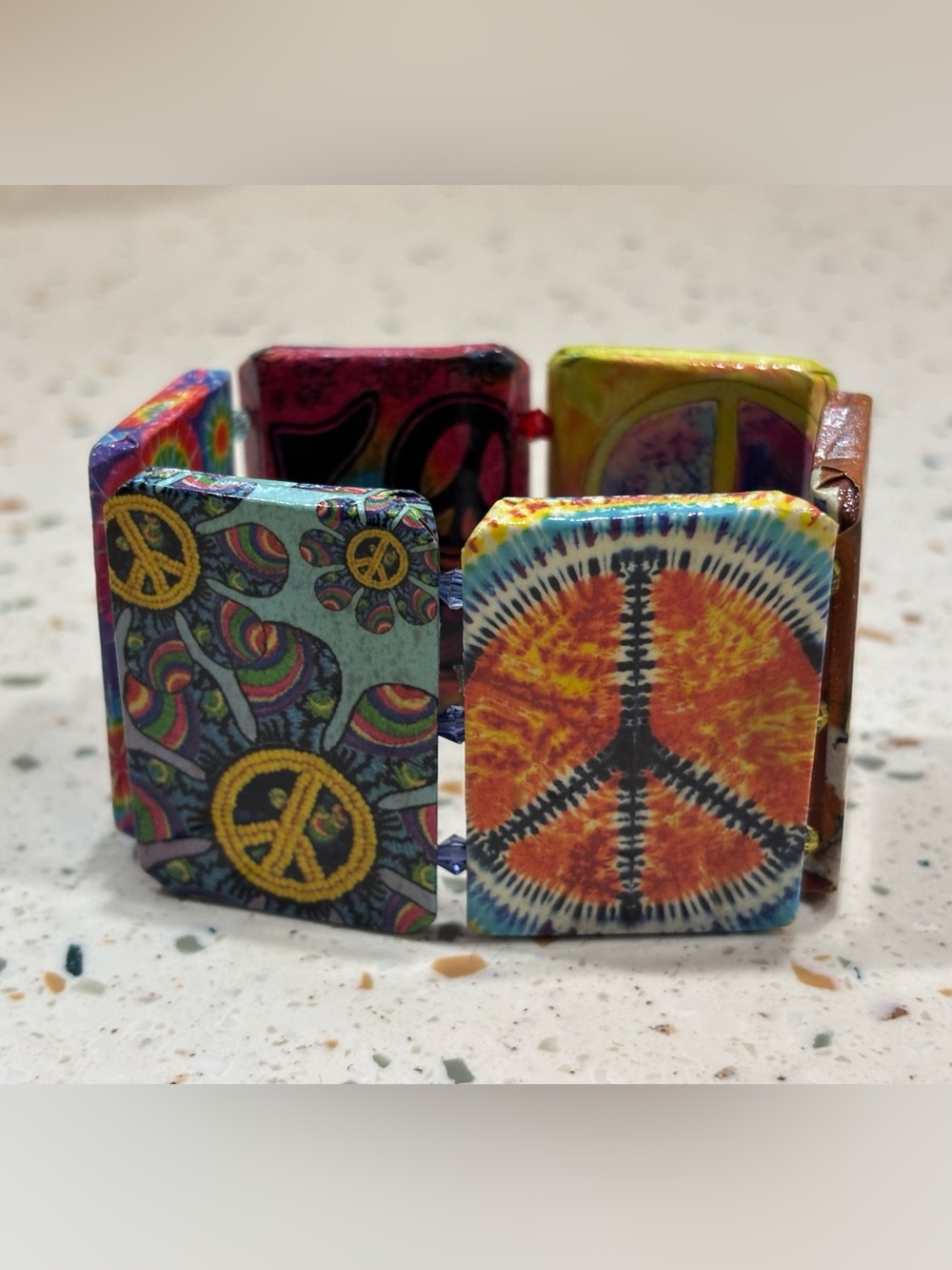 Vintage PEACE & LOVE Tile Stretch Bracelet‎ - Picture 5 of 6